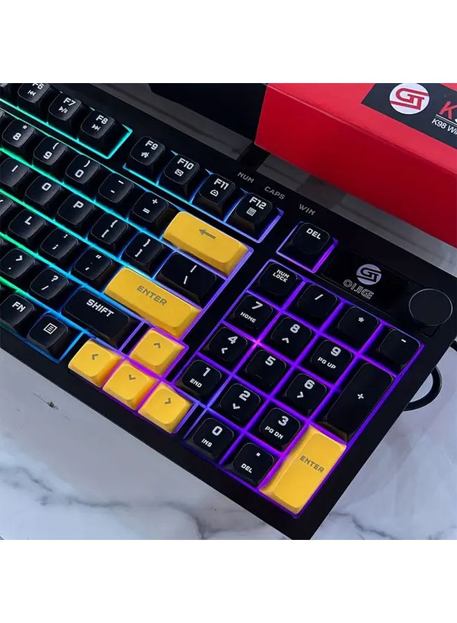لوحة مفاتيح ميكانيكية للألعاب 98 مفتاح RGB أسود، USB-C سلكية، مقبض وسائط، مفاتيح هادئة - Image 5